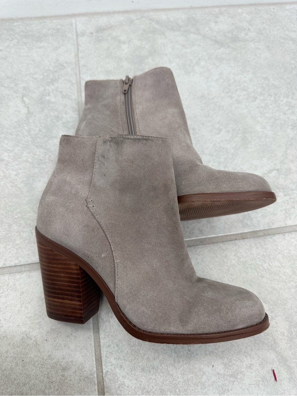 Women’s Light Grey Suede Block Heel Ankle Boots